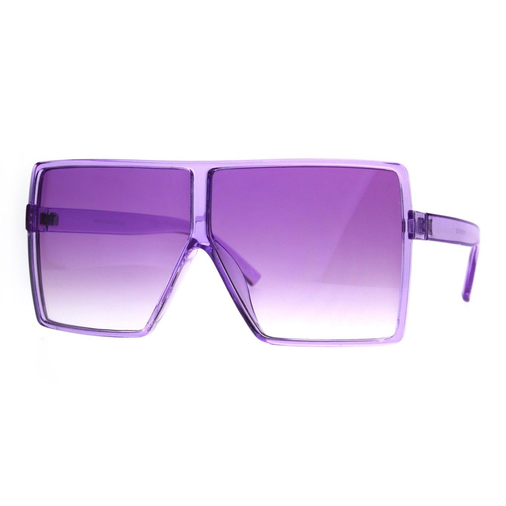 Oversize Shield Rectangular‎ Robotic Futuristic Flat Top Sunglasses Purple Lens